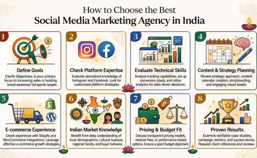infographic showing how to choose the best social media marketing agency in India for e-commerce brands