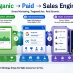 Organic to paid advertising funnel showing digital ad campaigns strategy for business growth and lead generation